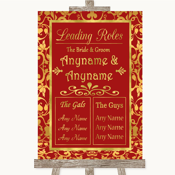 Red & Gold Who's Who Leading Roles Personalised Wedding Sign