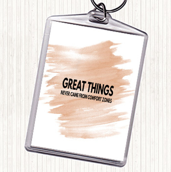 Watercolour Great Things Never Came From Comfort Zones Quote Bag Tag Keychain Keyring