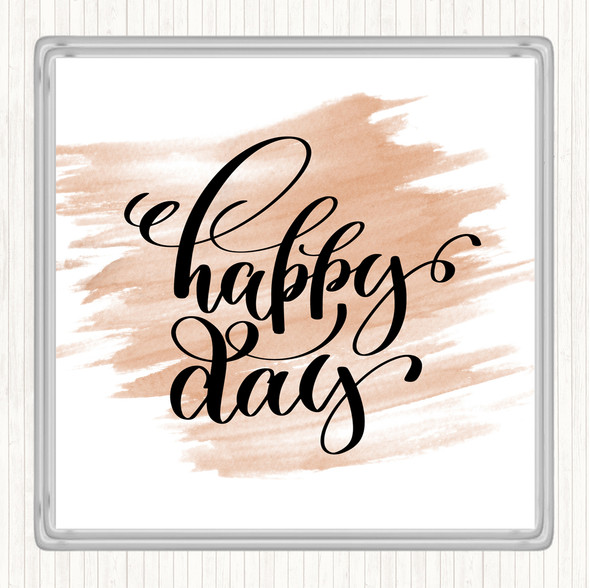 Watercolour Happy Day Quote Drinks Mat Coaster