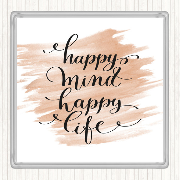 Watercolour Happy Mind Happy Life Swirl Quote Drinks Mat Coaster