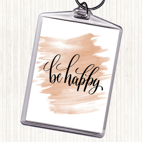 Watercolour Happy Quote Bag Tag Keychain Keyring