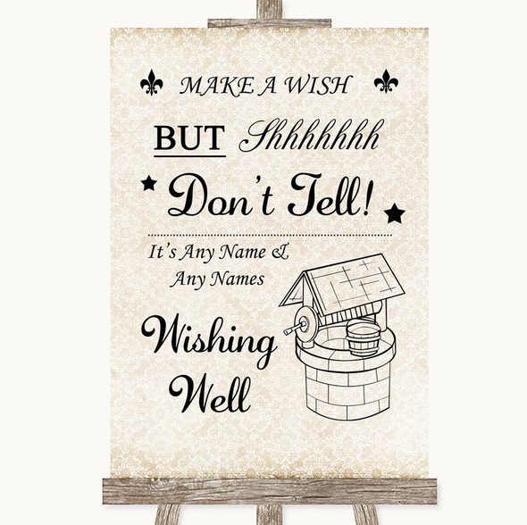 Shabby Chic Ivory Wishing Well Message Personalised Wedding Sign