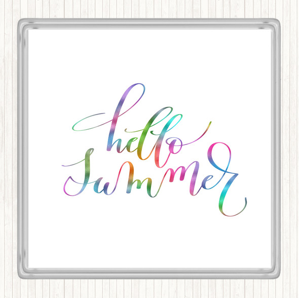 Hello Summer Rainbow Quote Drinks Mat Coaster