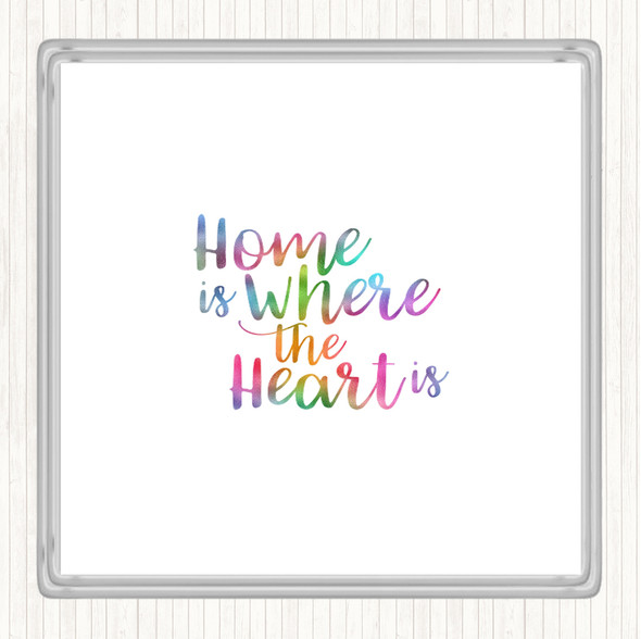 Home Is Rainbow Quote Drinks Mat Coaster