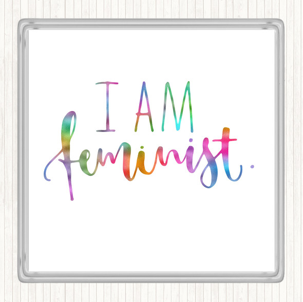 I Am Feminist Rainbow Quote Drinks Mat Coaster