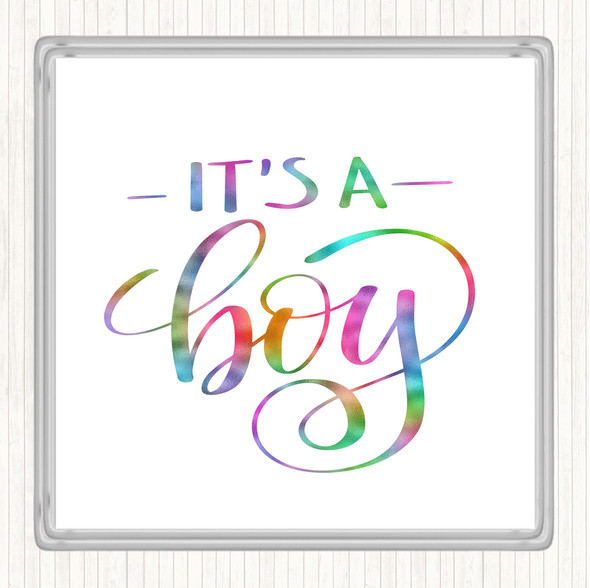 Its A Boy Rainbow Quote Drinks Mat Coaster