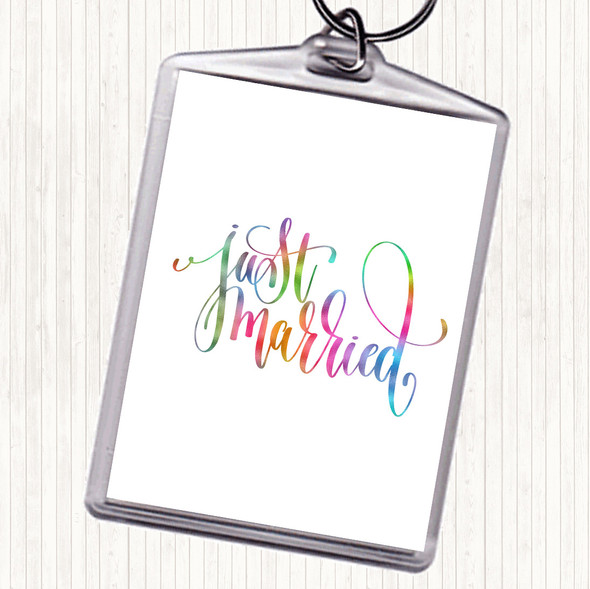 Just Married Swirl Rainbow Quote Bag Tag Keychain Keyring