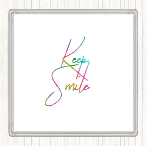Keep A Smile Rainbow Quote Drinks Mat Coaster