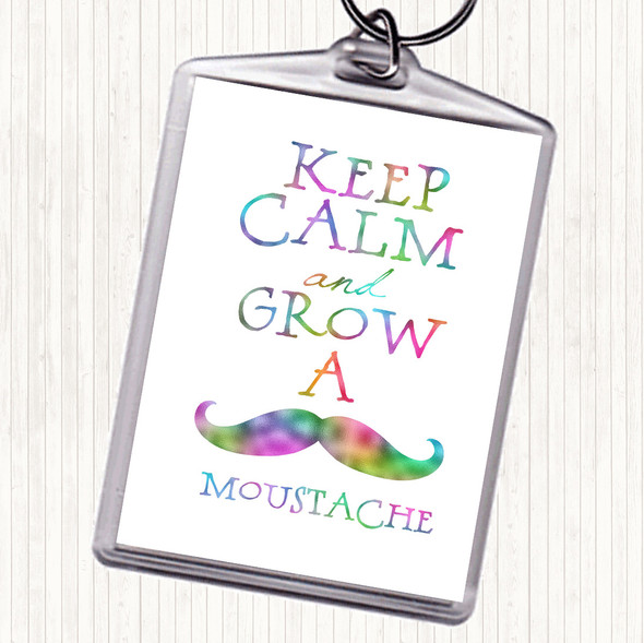 Keep Calm Grow Mustache Rainbow Quote Bag Tag Keychain Keyring