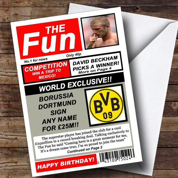 Borussia Dortmund Football Fan Funny Newspaper Personalised Birthday Card