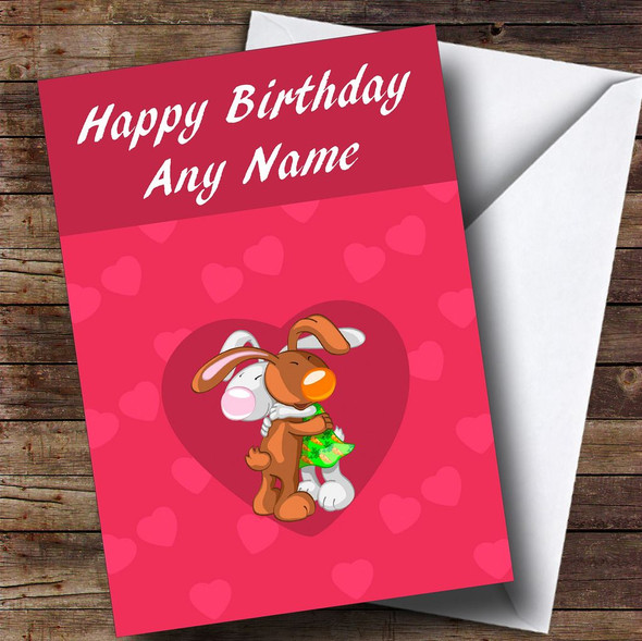 Cute Cuddling Rabbits Romantic Personalised Birthday Card