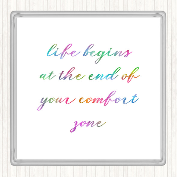 Life Begins Rainbow Quote Drinks Mat Coaster