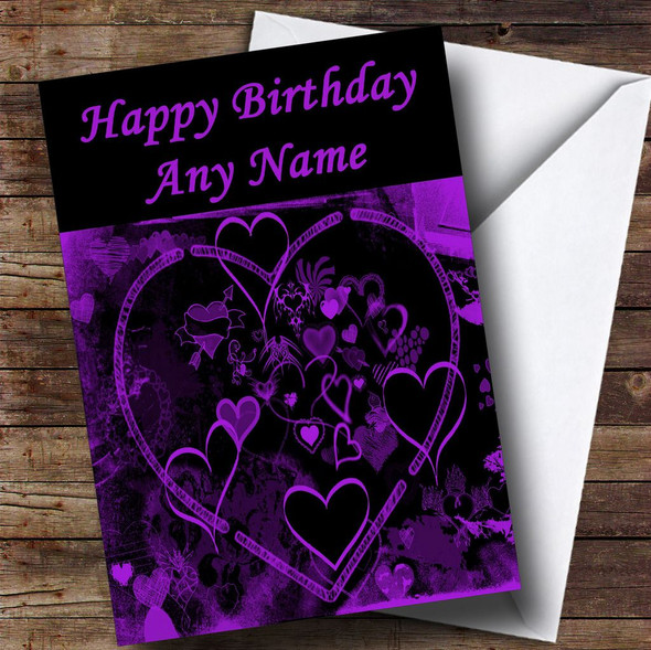 Purple And Black Love Heart Romantic Personalised Birthday Card
