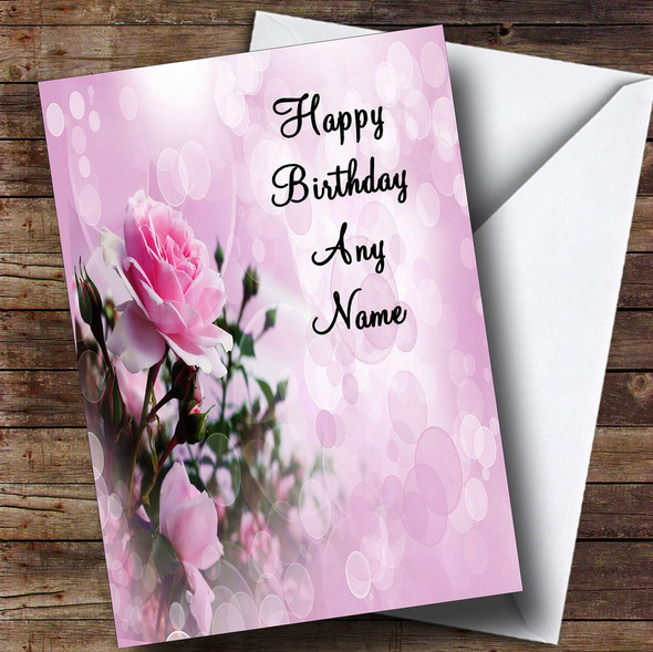 Pale Pretty Pink Rose Romantic Personalised Birthday Card