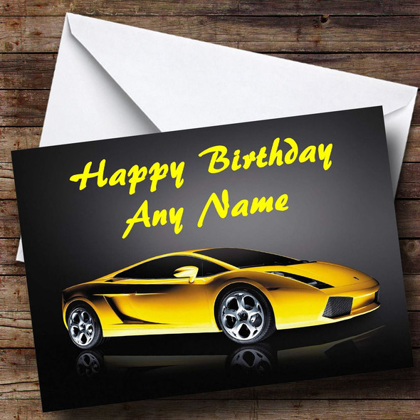 Yellow Lamborghini Gallardo Personalised Birthday Card