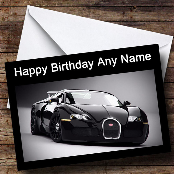 Black Bugatti Car Personalised Birthday Card