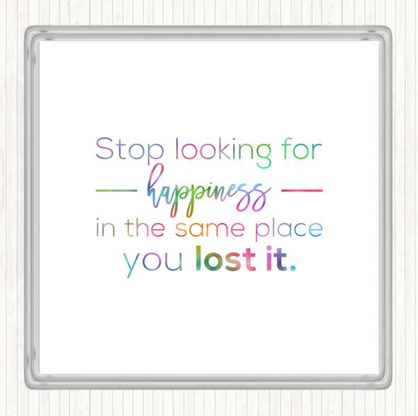 Looking For Happiness Rainbow Quote Drinks Mat Coaster