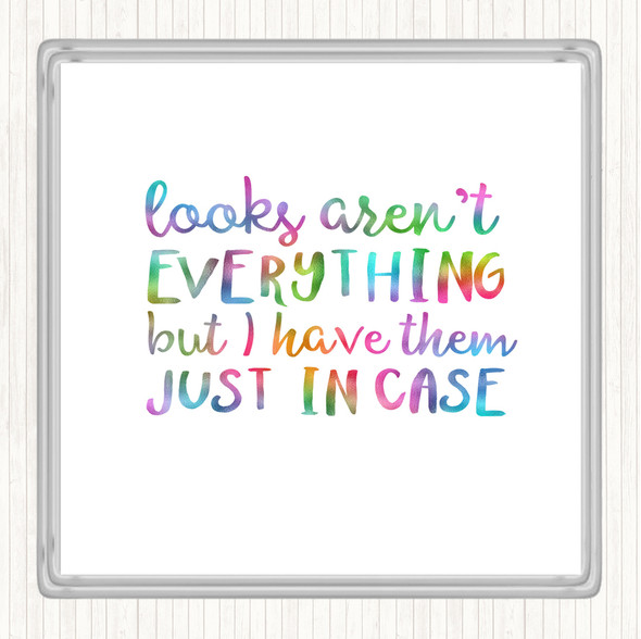 Looks Aren't Everything Rainbow Quote Drinks Mat Coaster