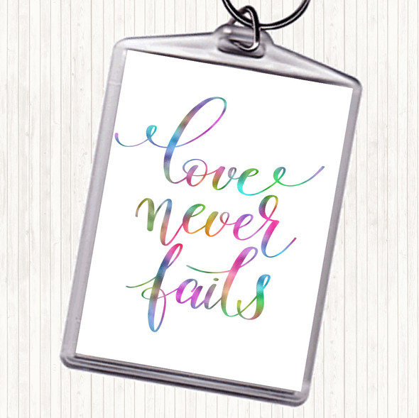 Love Never Fails Rainbow Quote Bag Tag Keychain Keyring