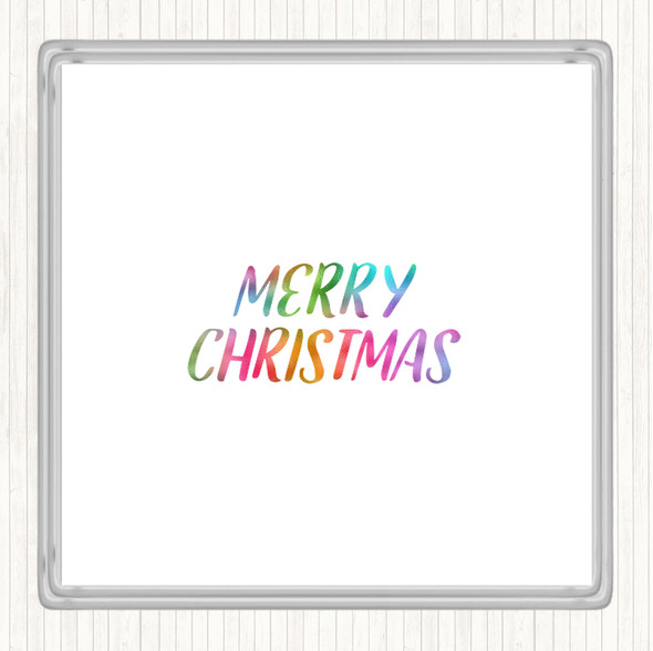 Merry Christmas Rainbow Quote Drinks Mat Coaster