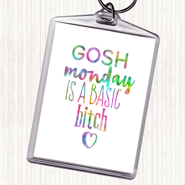 Monday Is A Basic Bitch Rainbow Quote Bag Tag Keychain Keyring