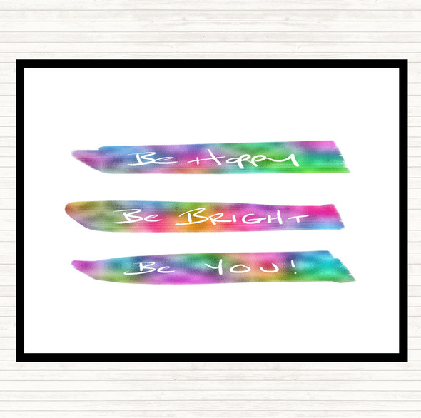 Be Happy Bright Rainbow Quote Mouse Mat Pad