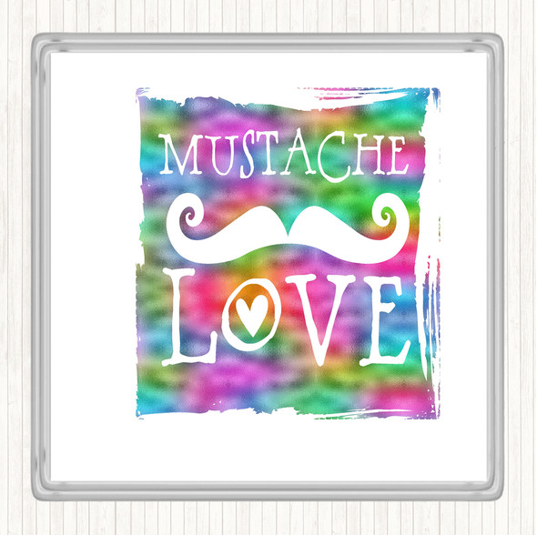 Mustache Love Rainbow Quote Drinks Mat Coaster