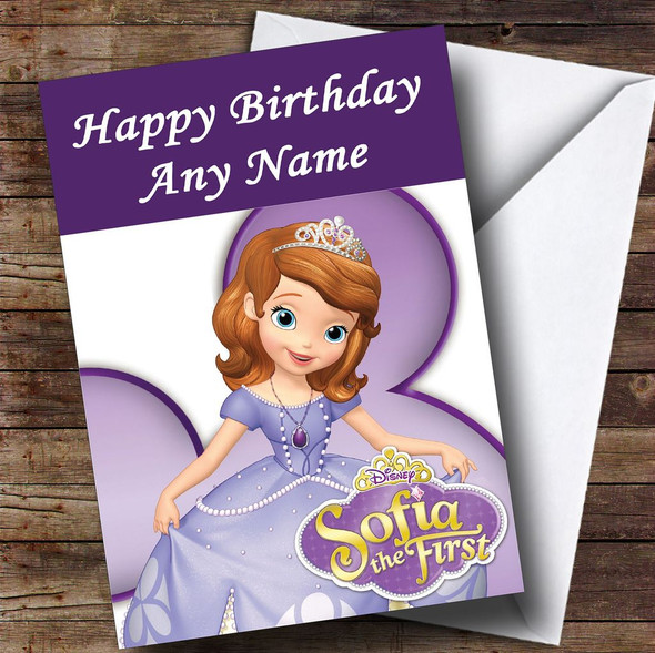 Sofia The First Purple And White  Personalised Children's Birthday Card