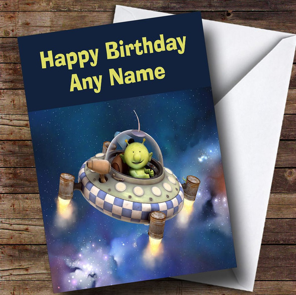 Q Pootle  Space Ship  Personalised Children's Birthday Card