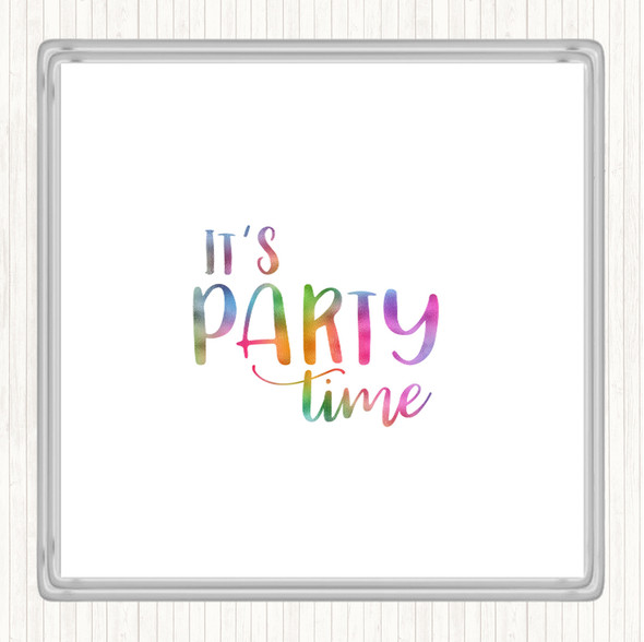 Party Time Rainbow Quote Drinks Mat Coaster