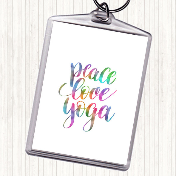 Peace Love Yoga Rainbow Quote Bag Tag Keychain Keyring