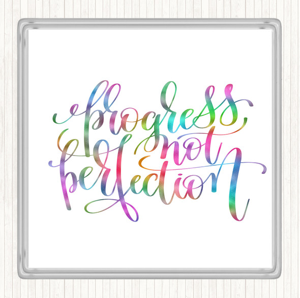 Progress Not Perfection Rainbow Quote Drinks Mat Coaster