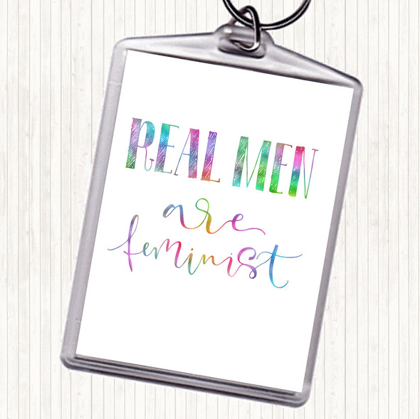 Real Men Feminist Rainbow Quote Bag Tag Keychain Keyring
