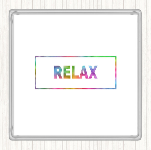 Relax Boxed Rainbow Quote Drinks Mat Coaster