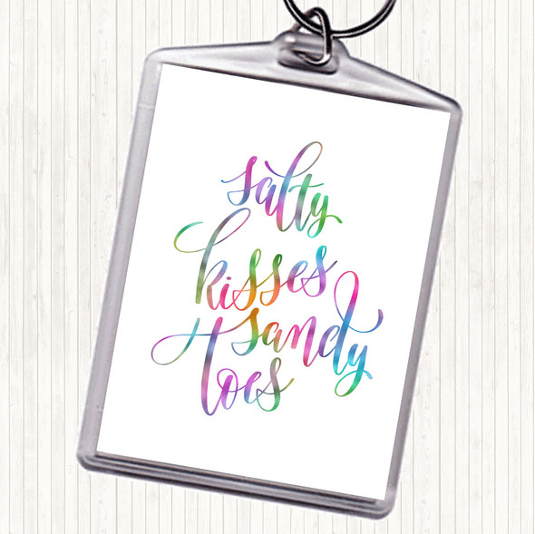 Salty Kisses Sandy Toes Rainbow Quote Bag Tag Keychain Keyring