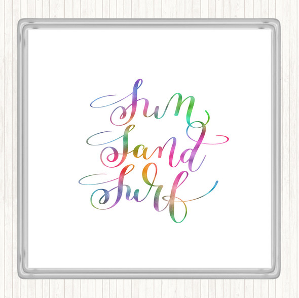 Sand Surf Rainbow Quote Drinks Mat Coaster