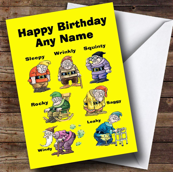 Funny Old Age Dwarfs Personalised Birthday Card