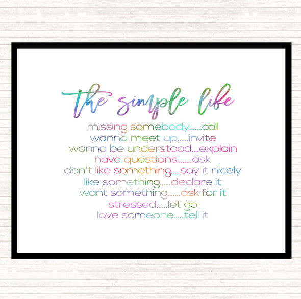 Simple Life Rainbow Quote Dinner Table Placemat