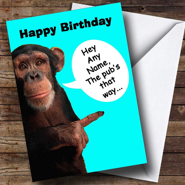 Funny Monkey Pub Personalised Birthday Card