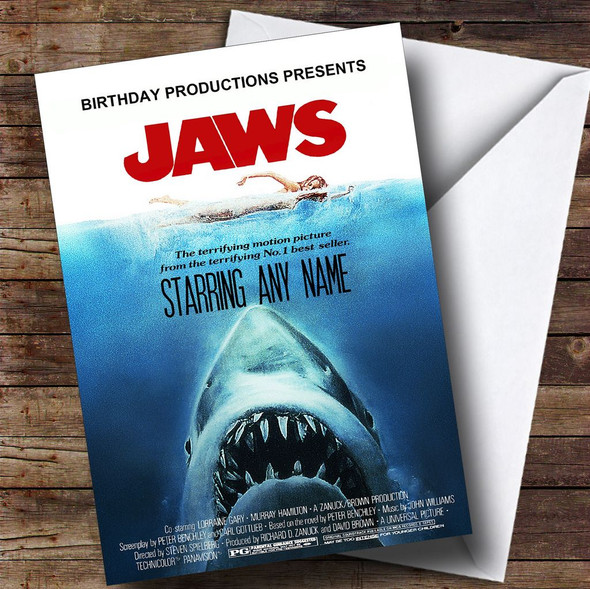 Spoof Jaws Shark Movie Poster Funny Personalised Birthday Card