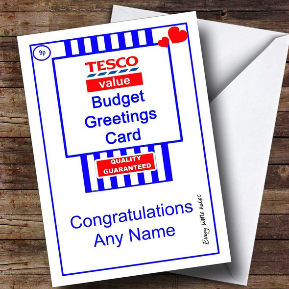 Funny Joke Tesco Value Spoof Personalised Congratulations Card