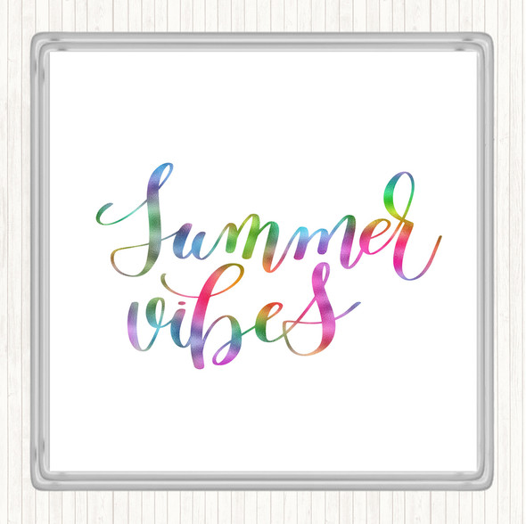 Summer Vibes Rainbow Quote Drinks Mat Coaster
