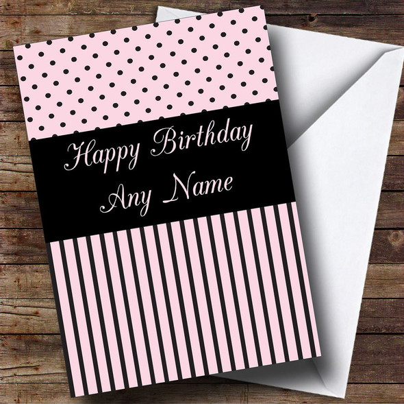 Paris Chic Pink Polka dot & Stripes Personalised Birthday Card