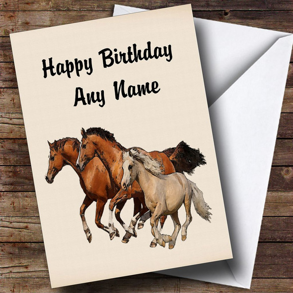 Lovely Horses And Foal Personalised Birthday Card