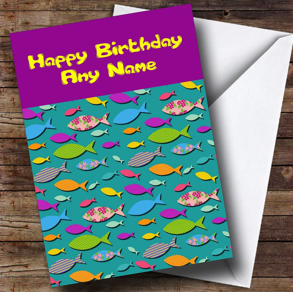 Pink And Green Fish Personalised Birthday Card