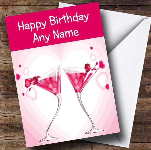 Pink Cocktails Personalised Birthday Card