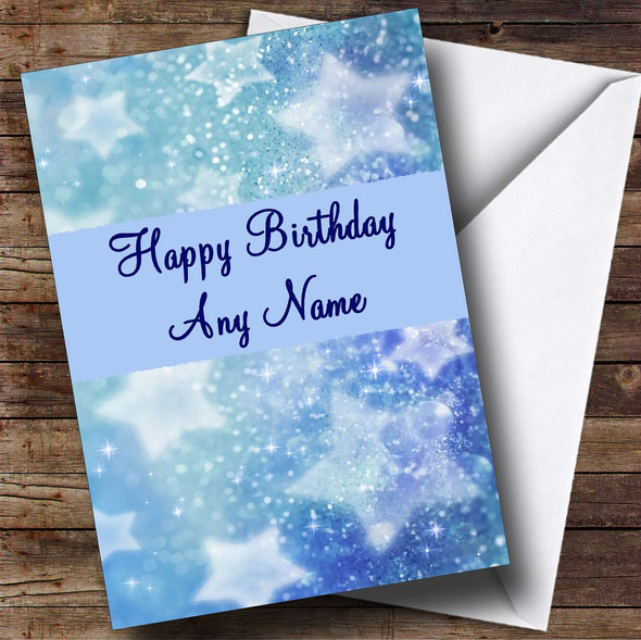 Pale Blue Crystal Stars Personalised Birthday Card