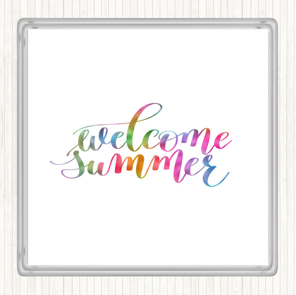 Welcome Summer Rainbow Quote Drinks Mat Coaster