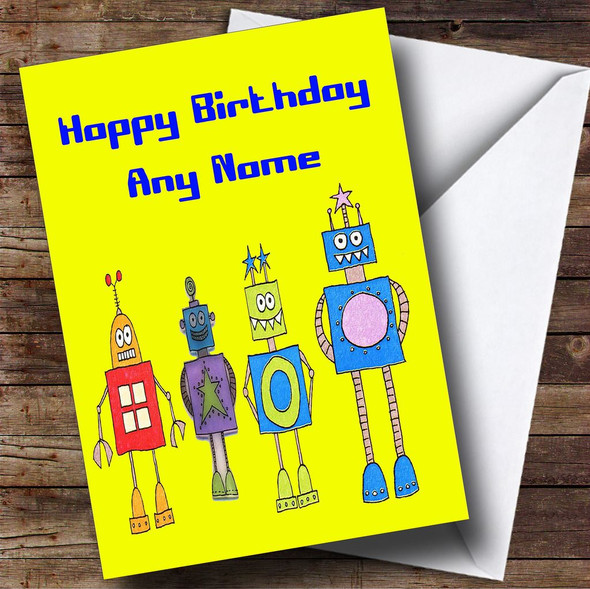 Yellow Robots Personalised Birthday Card