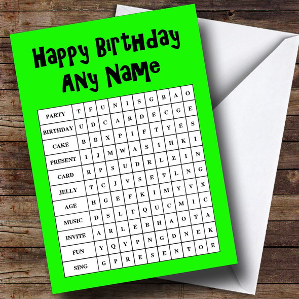 Word Search Fun Activity Green Personalised Birthday Card